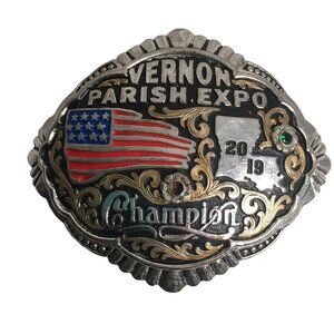 Benchmark 2019 Rodeo Champion Cowboy Trophy Belt Buckle US Flag LA +3 Extra Lot